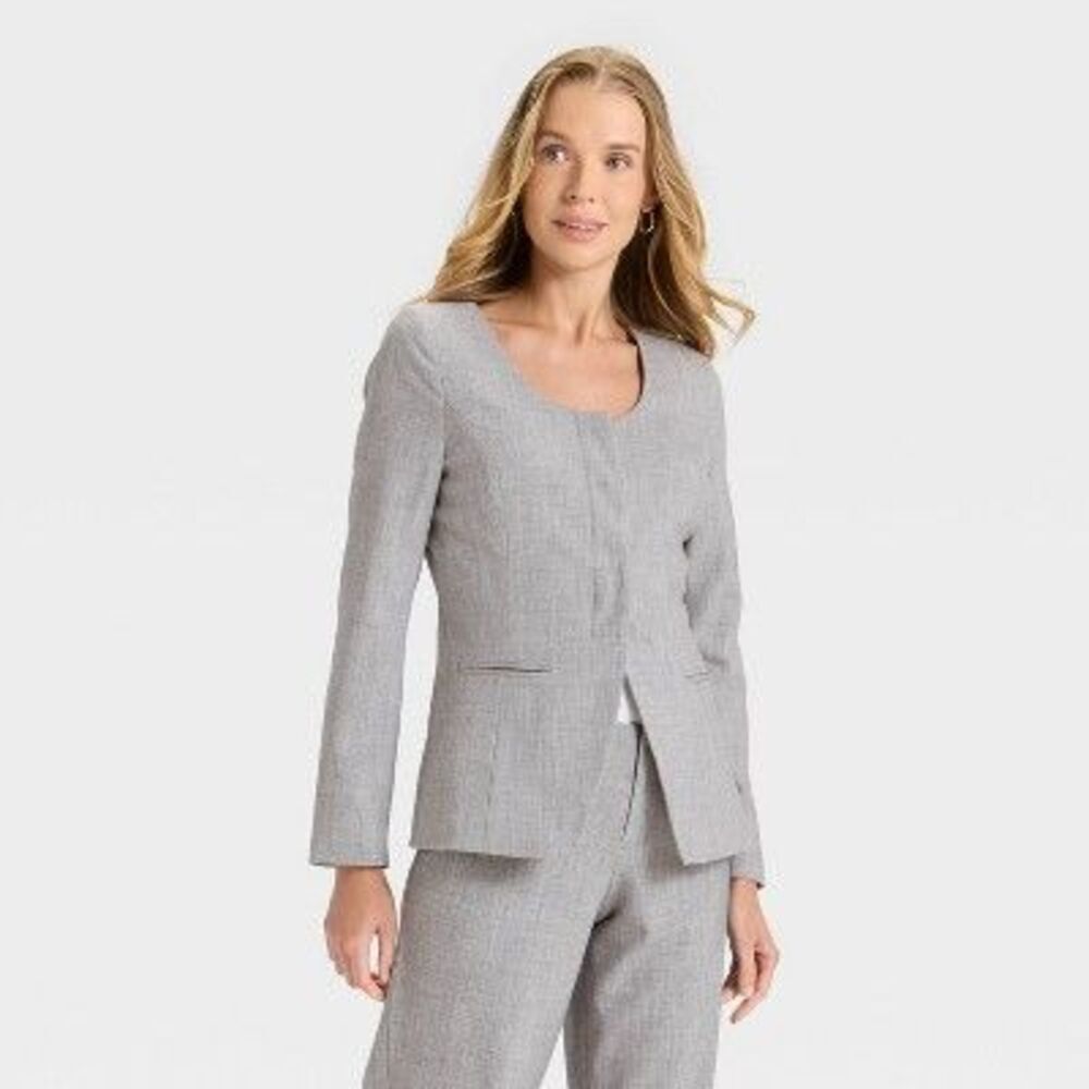Women's Collarless Blazer - A New Day Gray S
